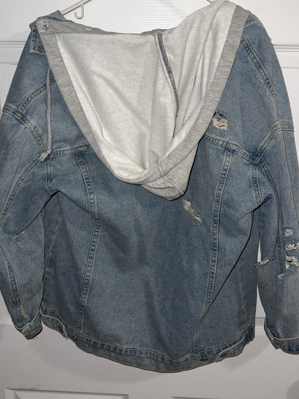 Classic Denim Jacket with Grey Hood
